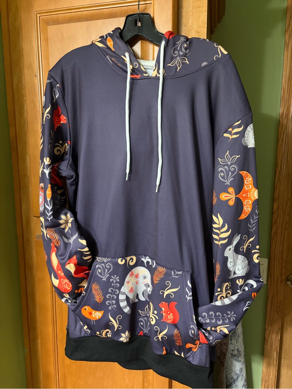 Navy Animal-Print Pullover Hoodie with Drawstring